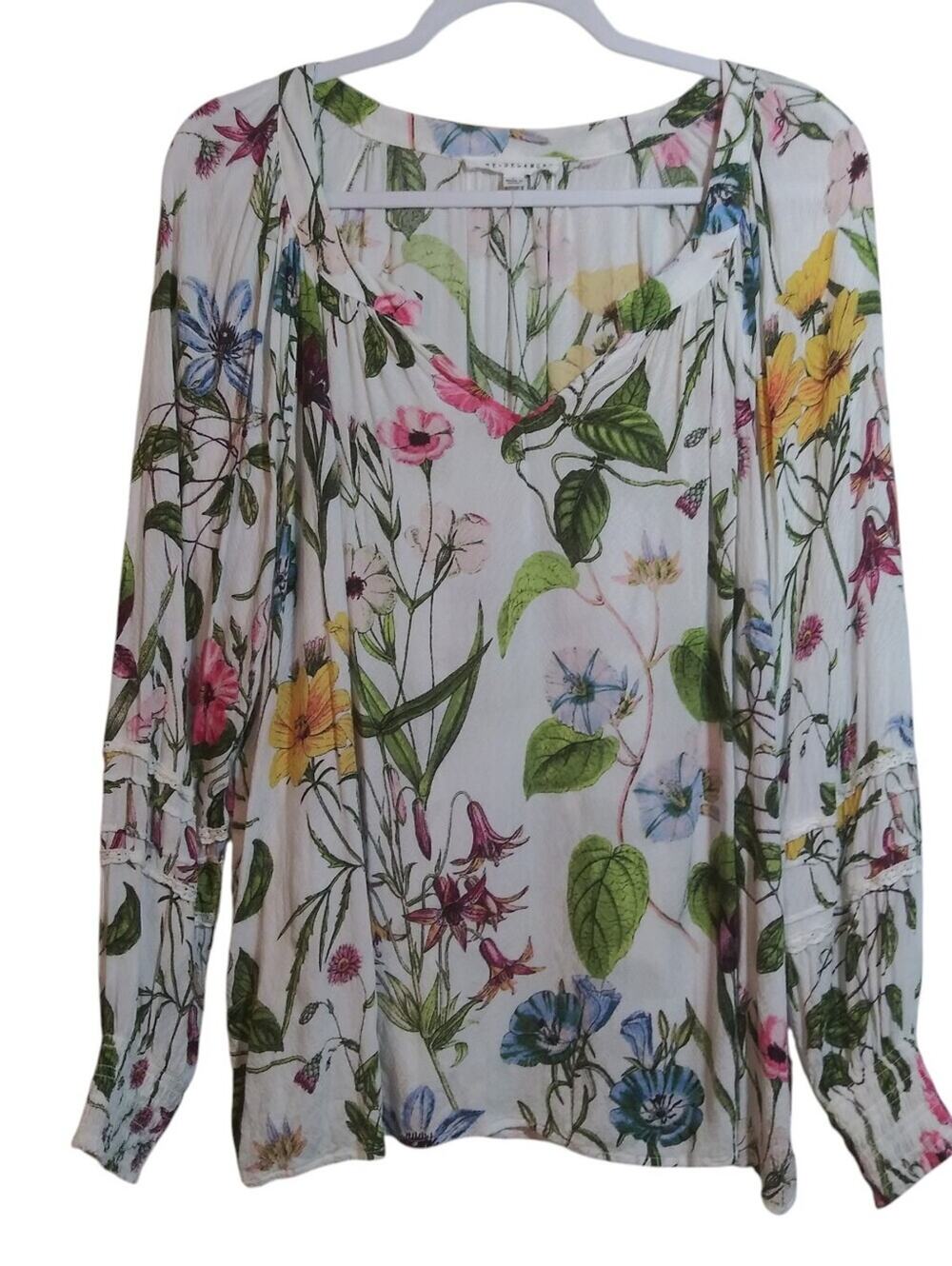 Jane & Delancey Floral Lightweight Boho Peasant Top Botanical Size L